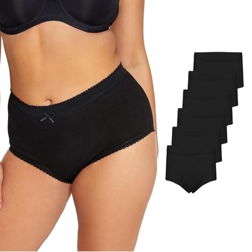 Image of Harte & Soul Women’s 100% Cotton 6 Pack Full Briefs – All Black Soft Lace Trim Knickers | High-Waisted, Full Coverage Everyday Underwear (Sizes 10–24