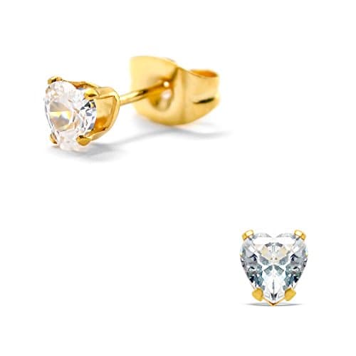 Image of Hypo-Allergenic Surgical Stainless Steel Stud Earrings with 4mm Love Heart CZ Crystals & IP Gold Plating by Kate Benson