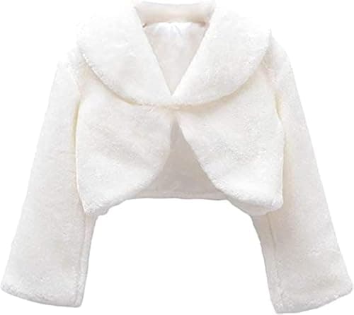 Image of Flora Faux Fur Flower Girl's Long Sleeve Ivory Shrug/Bolero/Jacket (XLarge)