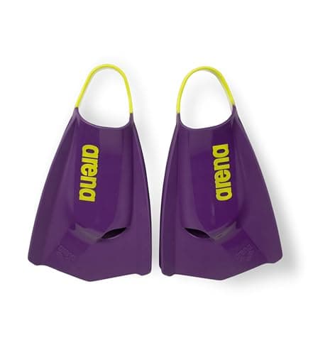 Image of Arena Powerfin Pro II Swimming Fins Unisex Adult Women Men Silicone Short Leaf Fin Left Right Adjusted Sizes 10-12 (Plum/Arctic Lime)