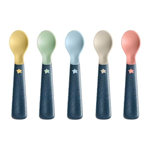 Image of Tommee Tippee Easigrip Self-Feeding Weaning Spoons, for Babies 6m+, Pack of 5 Spoons with Easy to Hold Chunky Handles, Steriliser and Dishwasher Safe