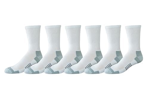 Image of Amazon Essentials Men's Performance Breathable Cotton-Poly Blend Moisture Control Athletic Running Crew Sports Socks, 6 Pairs, White, 7-11