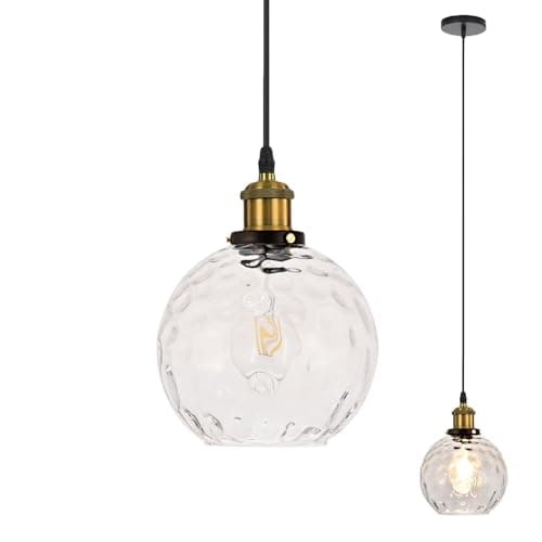 Image of LFsem Vintage Spherical Glass Pendant Light, Stained Globe Glass Shade, E27 Bronze Base, Industrial Ceiling Pendant Lamp for Bedroom, Dining Room & Kitchen (Clear, 15cm)