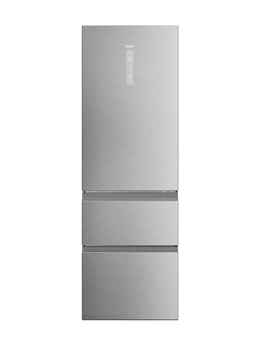 Image of Haier 3D 60 Series 5 Freestanding Fridge Freezer, 3 Doors, Total No Frost, E Class, 360L Total Capacity, Easy Access Freezer Drawers, hOn App, AI & Wi-Fi Connected, Silver, 60x67x185 cm - HTW5618ENMG