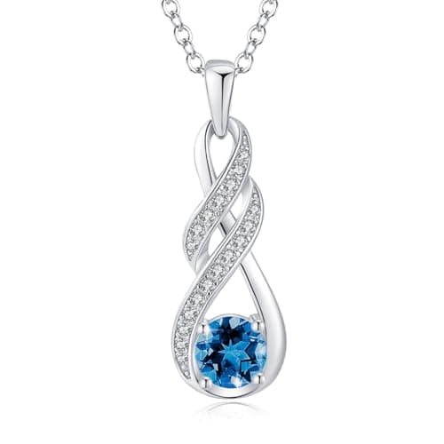 Image of LOCIBLO November December Birthstone Necklaces for Women 925 Sterling Silver Infinity Pendant White Gold Created London Blue Topaz Necklace Jewellery for Her, 16"+2"
