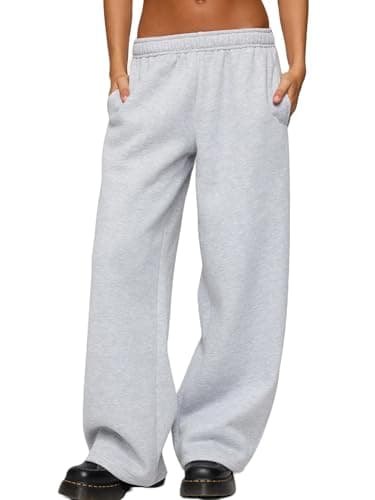 Image of Lshyuehao Women's Wide Leg Sweatpants High Waisted Baggy Lounge Trousers Trendy Drawstring Baggy Long Pants Casual Solid Color Joggers (B-Light Grey, M)