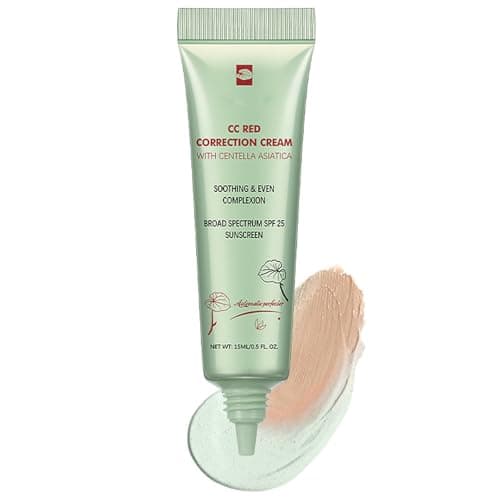 Image of CC Red Correct with Centella Asiatica - Colour Correcting Foundation with Spf 25 - Anti-Redness Face,Lightweight CC Cream Tinted Moisturiser - Refine Skin Texture,Softer&Hydrated Skin Green Concealer