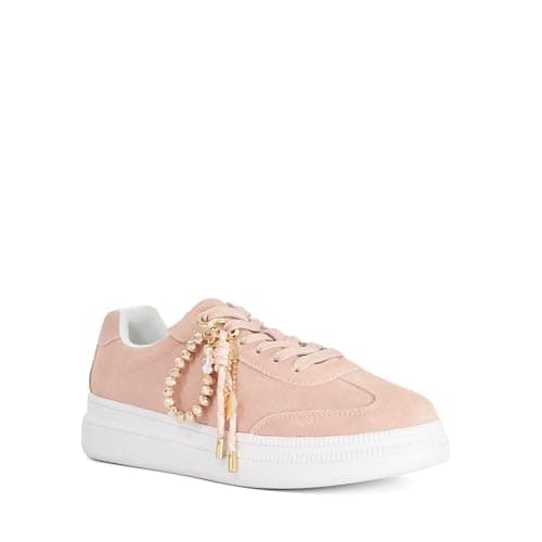 Image of Dune London Ladies ELENAS Charm Detail Suede Lace-Up Trainers Size UK 6 Suede Pink