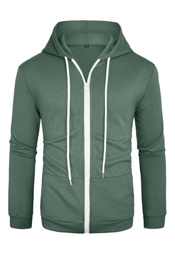 Image of AIYINO Men's Zip Up Hoodie Lightweight Long Sleeve Basic Slim Fit Cotton SweatShirt with Pocket M Green