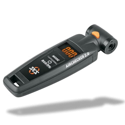 Image of SKS GERMANY AIRCHECKER (AV/SV) 2nd generation compressed air tester for bikes (high measuring accuracy, valve connection: AV & SV, digital & illuminated display, pressure release button), Black