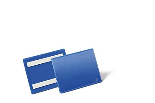 Image of Durable Adhesive Ticket Holder Label Pouch Document Pockets - 50 Pack - A6 Blue - Perfect for Use on Warehouse Racking for Picking Locations