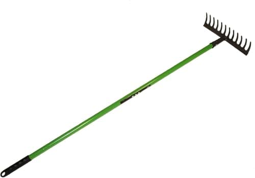 Image of KAYNUR Heavy Duty Garden Rake with Long Handle - 12 Teeth Carbon Steel Lawn Raker Tool for Soil, Grass, Leaves & Weed Removal - Durable Metal Gardening Tool
