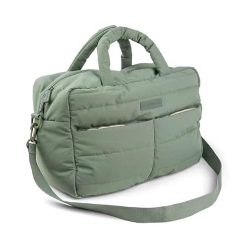 Image of Done by Deer Quilted Changing Bag - Changing Mat and Two Pram Hooks Included - Essential Baby Accessories - 100% Recycled Polyester, Green, 41 x 21 x H 29 cm