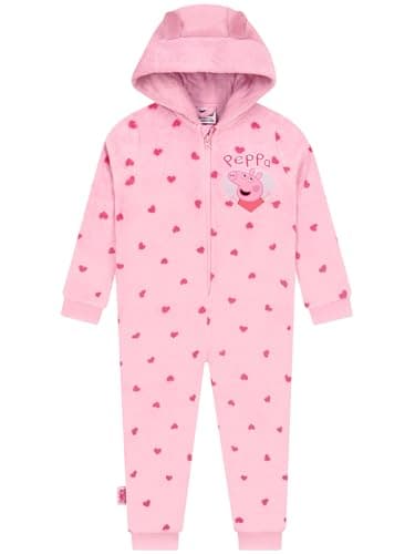 Image of Peppa Pig Onesie For Kids, Fleece Girls Onesie With 3D Ears, Heart Pattern Kids Onesies 2-3 Years Pink