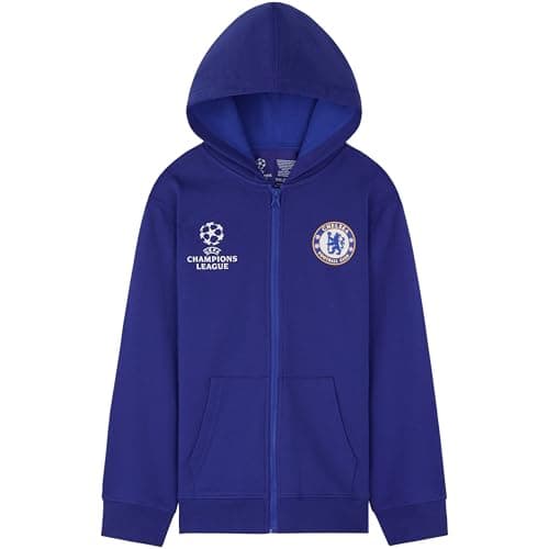 Image of Get Trend Chelsea FC Hoodies for Boys & Teens 7-14 Years, Champions League Football Zip-Up Hooded Sweatshirt, Gifts for Boyse (9-10 Years, Blue Chelsea)