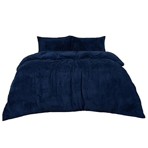 Image of Brentfords Navy Blue Single Duvet Covers, Teddy Fleece Duvet Set Single Duvet Cover Winter Bedding Christmas Duvet with Pillowcase Ultra Soft Warm Cosy