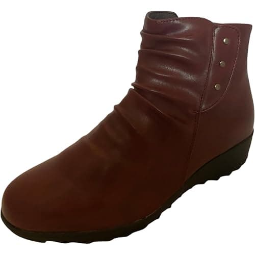 Image of Miss Shoes Women's Norway Originals Stud Ankle Boots with Side Zip (Burgundy, UK Footwear Size System, Adult, Women, Numeric, Medium, 6)