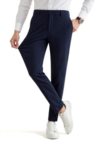 Image of GINGTTO Chinos Trousers Men Slim Fit Stretch Smart Dress Pants for Men Formal Business Slacks Navy Blue 30