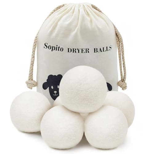 Image of Tumble Dryer Balls, Sopito 6pcs XL Wool Dryer Balls for Laundry to Reduce Drying Time, Wrinkles and Static, Soften Fabric, Reduce Tangle and Make Clothes Fluffy, with High-Grade Natural Wool