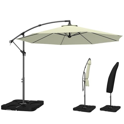 Image of Outsunny 3 m Cantilever Parasol with Umbrella Weights, Cross Base, Offset Outdoor Umbrella with Protective Cover, Crank Handle, Hanging Sun Shade, Beige