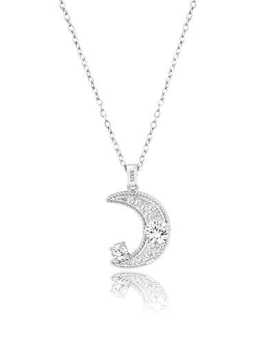 Image of Weviway Moon Pendant Necklace – Silver Plated Chain, Celestial Jewellery for Women 43+5cm Length