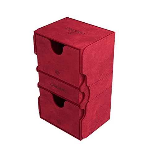 Image of Gamegenic Stronghold 200+ XL Convertible Deck Box | Double-Sleeved Card Storage | Card Game Protector with Accessories Drawer | Nexofyber Surface | Holds up to 200 Cards | Red Color | Made