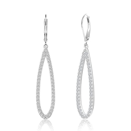 Image of Sterling Silver Teardrop Dangle Earrings for Women Cubic Zirconia Leverback Tear Drop Dangle Earrings Hypoallergenic Simulated Diamond Long Teardrop CZ Wedding Earring for Women Trendy Jewelry Gifts