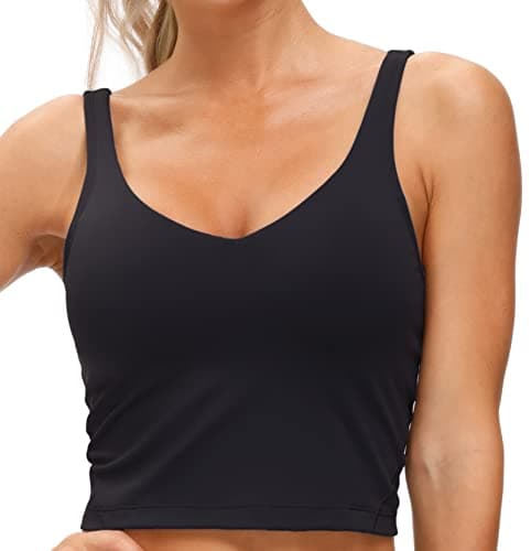 Image of Women’s Longline Sports Bra Wirefree Padded Medium Support Yoga Bras Gym Running Workout Tank Tops - Black - M