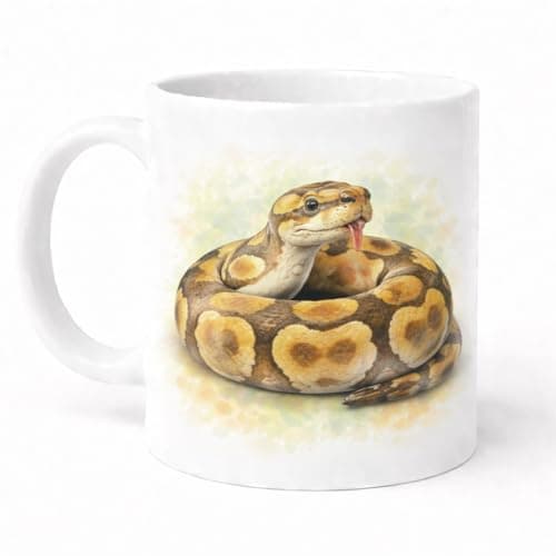 Image of Brew Crew Gifts Ball Python Watercolour Ceramic Mug, White Gloss, 11oz, Dishwasher & Microwave Safe, Reptile Themed Gift for Snake Keepers
