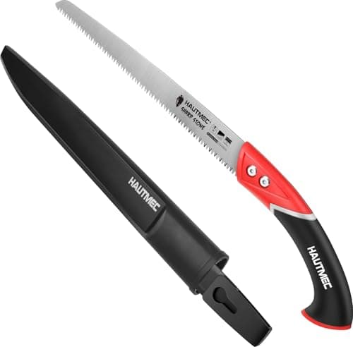 Image of HAUTMEC Pruning Saw with Belt Sheath, 300mm (12") Heavy Duty Hand Saws for Cutting Trees, SK5 Blade & Triple-Cut Teeth for Wood, Camping & Garden Limbs