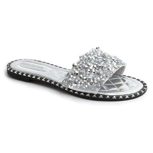 Image of Fashion Thirsty Womens Ladies Flat Low Heel Diamante Sandals Slip On Party Wedding Bling Sliders Slides Beach Pool Holiday Travel Sandals