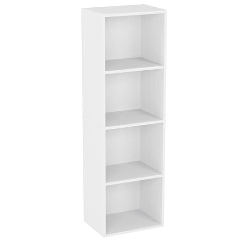Image of Vida Designs Oxford 4 Tier Cube Bookcase, White Wooden Shelving Display Storage Unit Office Living Room Furniture
