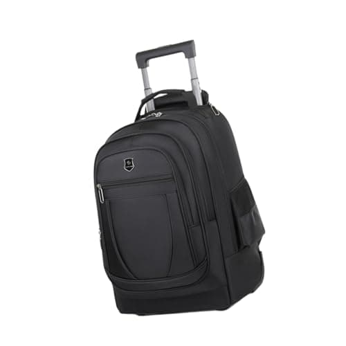 Image of mophrati Durable Rolling Backpack Multiple Pockets Organizational Features Smooth Zipper Easy Access to Items Camping Trolley Backpack with Wheels Double Shoulder Bag, Black, 50x34x22cm