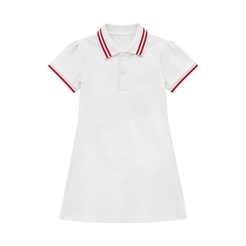 Image of duxyoz Girls Athletic Polo Dress for Tennis Golf Short Sleeve Summer Mini Dresses Sports Pe School Uniform Dress A-Line Casual Tunic Dresses Cotton Breathable Pique Solid Basic Sundress 7-8 Years