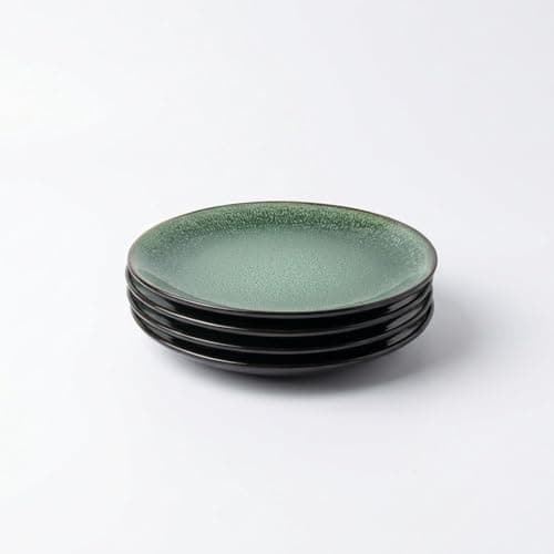 Image of Rivah Green Reactive Glaze Side Plates Set of 4 | 20cm | Dishwasher Microwave Safe | Nordic Artisan Tableware | Scandi Home