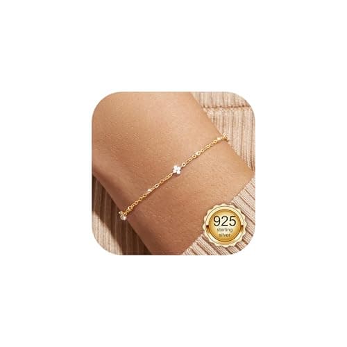 Image of LOLIAS Clove Gold Bracelet for Women 925 Sterling Silver Dainty Link Chain Bracelets with Bead Adjustable Women's Bracelet Gold Plated Jewellery for Women Ladies Girls