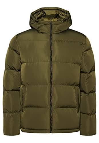 Image of Superdry Mens Short Puffer Coat, Lined Hood With Bungee Cord Adjustment, Washed Khaki, M