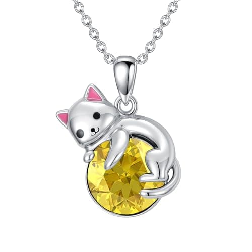 Image of enjoylifecreative Cat Necklace with November Birthstone S925 Sterling Silver Cat Pendant Necklace Birthday Christmas Jewellery Gifts for Women Cats Lovers