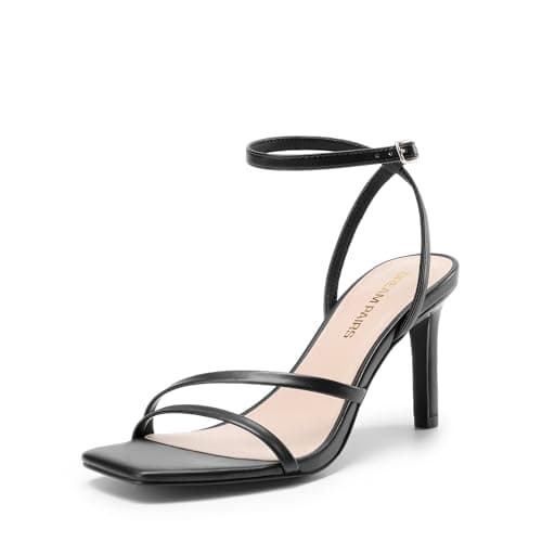 Image of DREAM PAIRS Women’s High Stilettos Heels Open Toe Square Sandals Ankle Strap Pumps Sexy Comfort Strappy Dress Shoes Party Wedding Heeled Sandals,Size 6,Black-Pu,DWUMHS2563