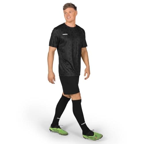 Image of FORZA Men's Goalkeeper Kit [XS-XXL] | Complete Football Set with Short Sleeve Football Jersey, Shorts & Knee-High Socks (UK, Alpha, L, Regular, Regular, Black)