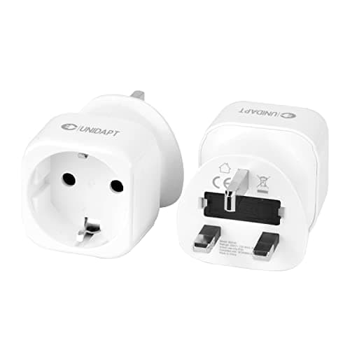 Image of 2 Pack EU to UK Plug Adapter, Unidapt European to UK Plug Adaptor, Euro Schuko 2 pin to 3 pin Adapter plug, Travel Adaptors, Europe German French Spanish Polish Turkish to British Adapter, Type G