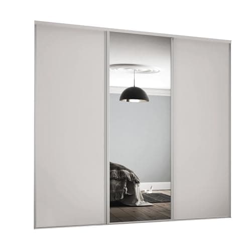 Image of SPACEPRO Heritage Sliding Door Wardrobe with Mirror, 3 Door Sliding Wardrobe Kit with Modern Dove Grey Panel & Mirror (BSEN12600) Wardrobe for Bedroom Storage - Ideal for 2260mm x 2216mm opening