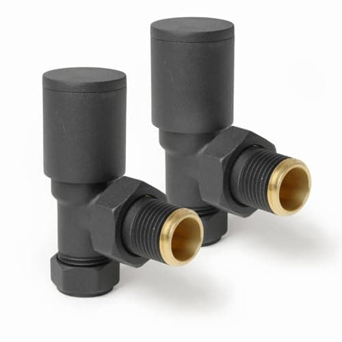 Image of Anthracite Angled Radiator Valves Round Modern Radiator Valves Pair of 15mm x 1/2" Set of 2 for Heated Towel Rails & Central Heating Radiators Anthracite Radiator Valve Set