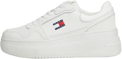 Image of Tommy Jeans Women’s Retro Basket Flatform Leather Trainers, White (Ecru), 7.5
