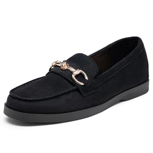 Image of LoudLook Ladies Comfy Loafers Slip On Comfort Lightweight Low Top Chain Decorated Womens Shoes Sizes Black 3