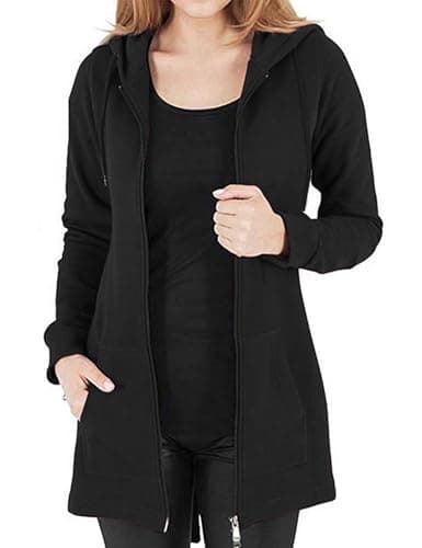 Image of Vancavoo Hoodie Womens Long Hoodies Ladies Sweatshirts Casual Long Sleeves Zip Up Hoodie Plain Sweatshirt Plus Size Tops Shirt Pullover Warm Cardigans Autumn Jumper Jacket with Pockets(Black,XXL)