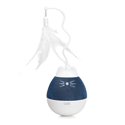 Image of catit Pixi Spinner, Interactive Treat-Dispensing Cat Toy, Slow Feeder Toy for Cats & Kittens, White & Blue