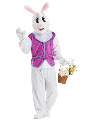 Image of JUST FOR PARTY Adult Easter Bunny Costume, Cute Funny Rabbit Mascot Outfit for Easter Dress Up Party, One Size Fits Most Unisex Adults (Purple Vest Bunny)