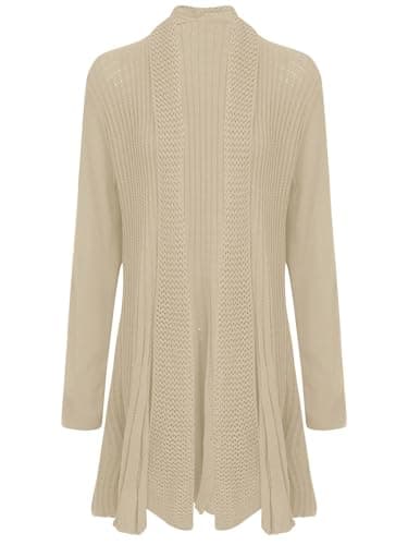 Image of shelikes Womens Knitted Cardigan Long Full Sleeve Knitwear Cardigans Classic Solid Sweater Jacket Coat Beige