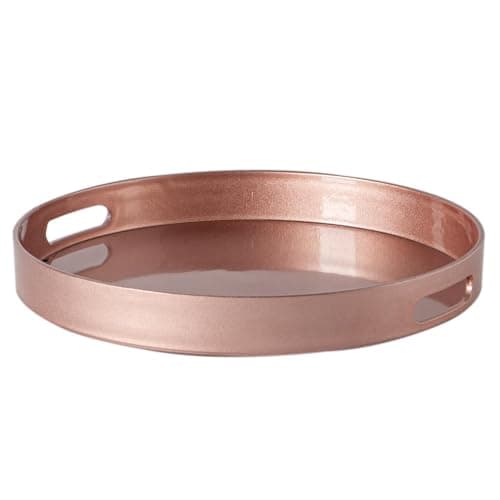 Image of Argon Tableware 33cm Round Serving Tray with Handles - Rose Gold - Metallic Finish Decorative Breakfast Dish Melamine Food Tray for Eating, Snacks, Drinks, Food Serving